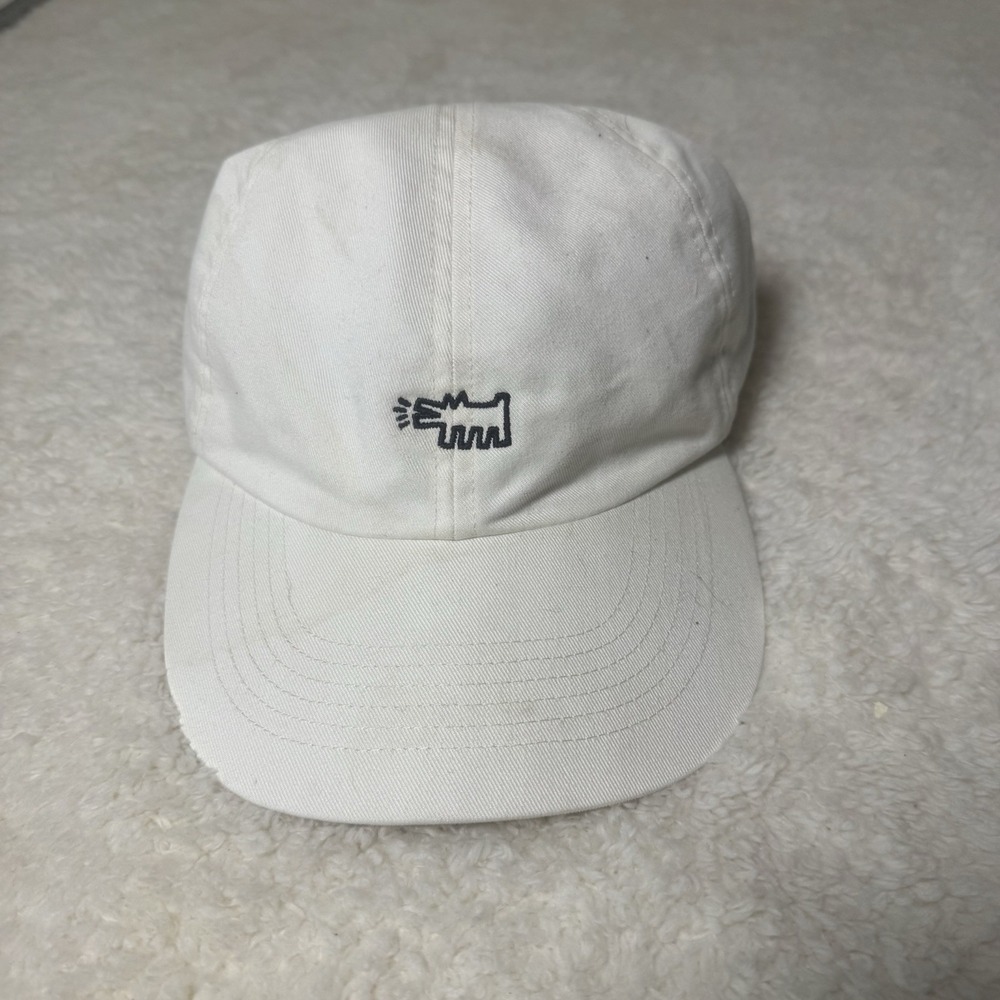 Keith Haring White Embroidered Dog Logo Adjustable Cap Hat Uniqlo One Size